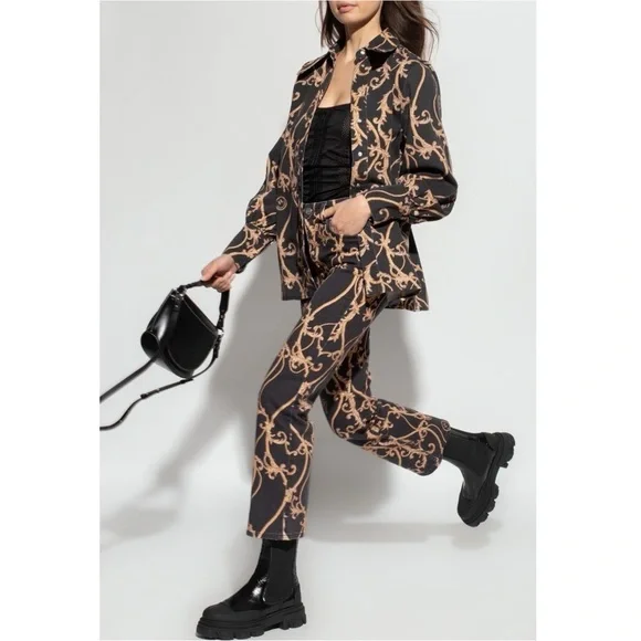 GANNI 90s Baroque Logo Print Denim‎ High Rise Cropped Bootcut Flare Leg Jeans 26